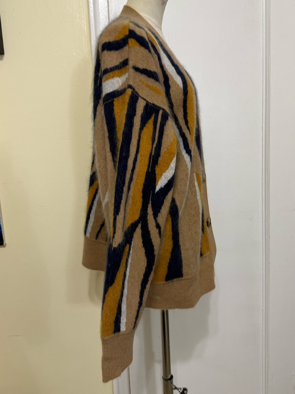 REISS
Serafina Wool Cashmere Intarsia Stripe Cardigan in Camel - Picture 8 of 14